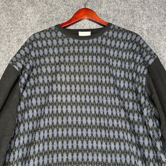 Linea Rosso Sweater Mens XXL Long Sleeve Blue Black Argyle Wool Blend Crew - Picture 3 of 6